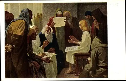 Künstler Ak Fugel, Gebh., Jesus lehrt im Tempel, biblische Szene