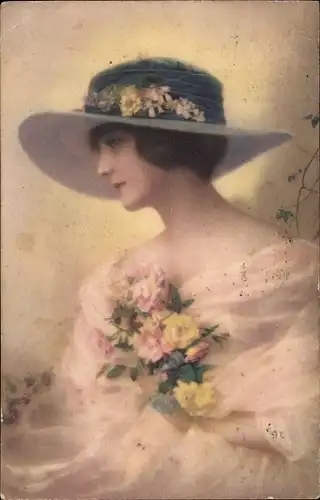 Ak Portrait einer Frau mit Hut