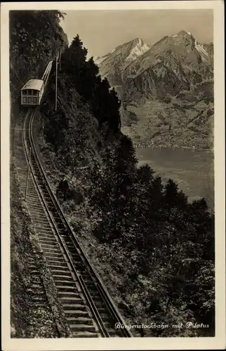 Ak Kanton Nidwalden, Bürgenstockbahn mit Pilatus, Standseilbahn