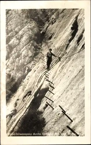 Ak Zugspitzbesteigung durchs Höllental, am Brett, Bergsteiger