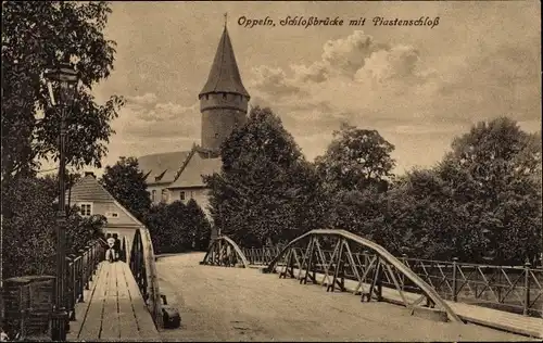 Ak Opole Oppeln Schlesien, Schlossbrücke mit Piastenschloss