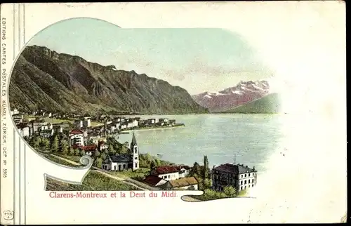 Litho Clarens Montreux Kanton Waadt, Vue generale, Dent du Midi