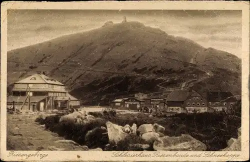 Ak Karpacz Krummhübel Schlesien, Dom Śląski, Schlesierhaus, Riesenbaude, Schneekoppe