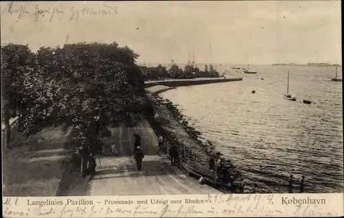 Ak København Kopenhagen Dänemark, Langelinies Pavillon, Promenade med Udsigt over Rheden