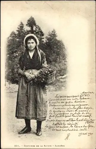 Ak Costumes de la Savoie, Mädchen in Tracht