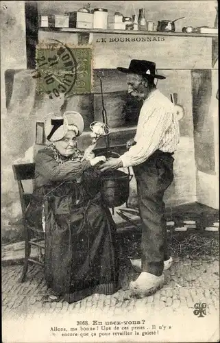 Ak Le Bourbonnais, altes Paar in Trachten