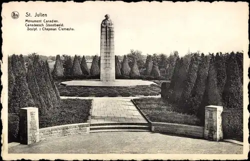 Ak St Julien Langemarck Langemark Poelkapelle Westflandern, Monument Canadien