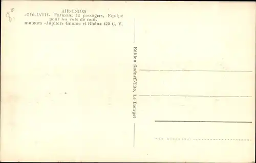 Ak Französisches Passagierflugzeug, Air Union, Goliath, Farman, Moteurs Jupiter