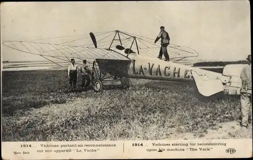 Ak Vedrines partant en reconnaissance sur son appareil La Vache