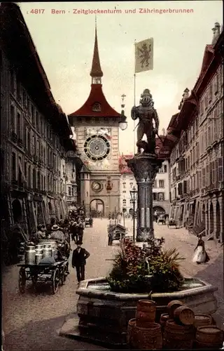 Ak Bern Stadt, Zeitglockenturm und Zähringerbrunnen