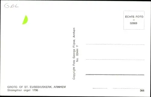 Ak Arnhem Gelderland Niederlande, Grote of St. Eusebiuskerk, Strümphler Orgel 1796