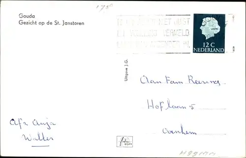 Ak Gouda Südholland Niederlande, Gezicht op de St. Janstoren, Draaiorgel