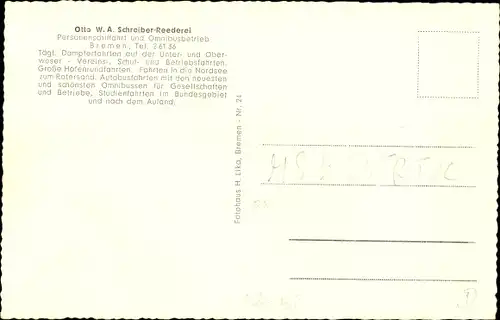 Ak Hansestadt Bremen, Dampfer Wesertal, Otto W. A. Schreiber Reederei