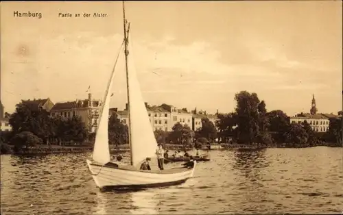 Ak Hamburg Mitte Altstadt, Partie an der Alster, Segelboot