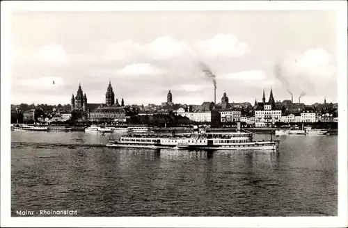 Ak Mainz am Rhein, Rheinansicht, Schiffe, Blick auf den Ort, MS Bismarck