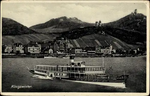 Ak Königswinter am Rhein, Berge, Raddampfer, Teilortsansicht