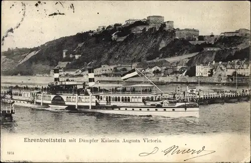 Ak Ehrenbreitstein Koblenz am Rhein, Dampfer Kaiserin Augusta Victoria