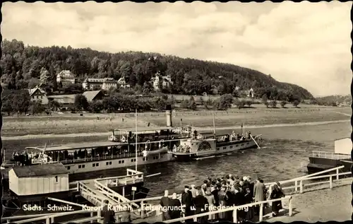 Ak Rathen an der Elbe Sächsische Schweiz, Felsengrund und Friedensburg, Dampfer Weltfrieden