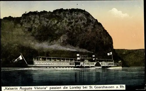 Ak Sankt Goarshausen am Rhein, Kaiserin Auguste Viktoria passiert Loreley