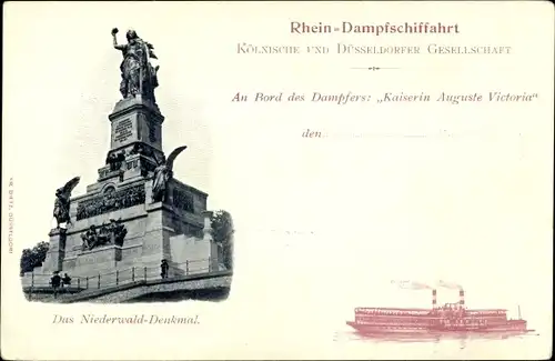 Ak Rüdesheim am Rhein, Niederwald Denkmal, Rheindampfer Overstolz
