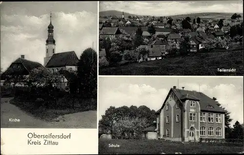 Ak Zittau in der Oberlausitz, Teilansicht der Ortschaft, Schule, Kirche