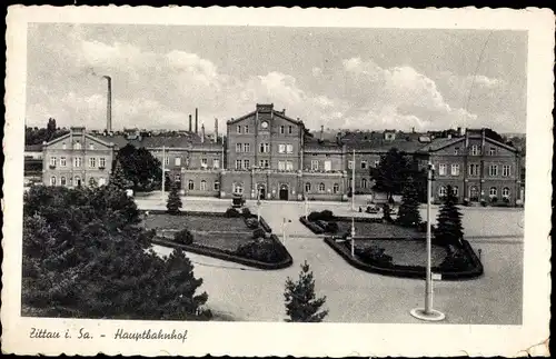 Ak Zittau Sachsen, Hauptbahnhof mit Vorplatz