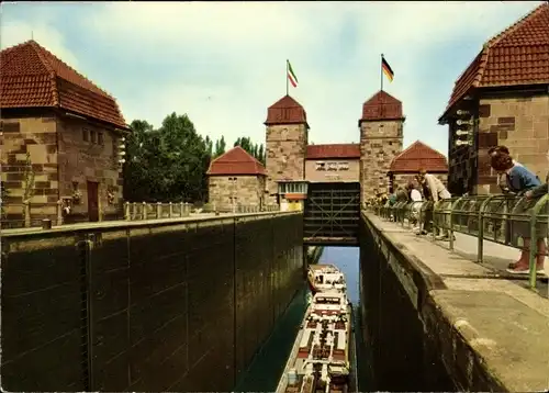 Ak Minden in Westfalen, Schachtschleuse zwischen Mittellandkanal und Weser