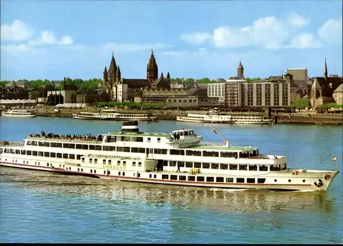 Ak Mainz am Rhein, Stadtansicht mit Dom, MS Loreley