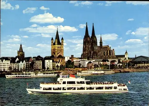 Ak Köln am Rhein, Rheindampfer Willi Ostermann, Rheinufer, Dom, Dampferanlegestelle