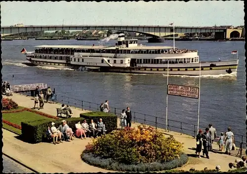 Ak Bonn am Rhein, Brücke über den Rhein, Abfahrt Alter Zoll, Passagierschiff MS Cecilie