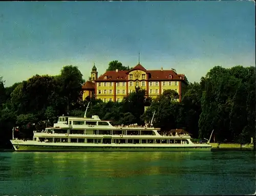 Ak Insel Mainau im Bodensee, Salonschiff München der Deutschen Bundesbahn, Deutschordensschloss