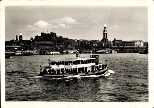 Ak Hamburg Mitte St. Pauli, Hafen mit Seewarte und Michaeliskirche, Salondampfer