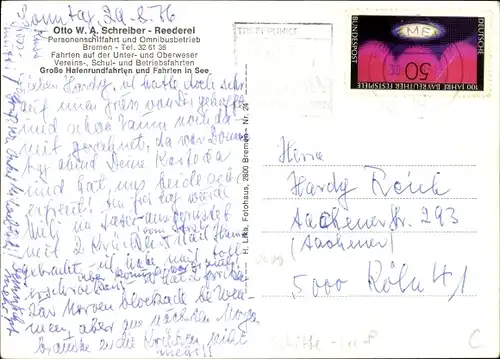 Ak Flussdampfer Weserstolz, Otto W.A. Schreiber Reederei