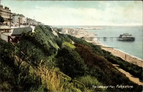 Ak Folkestone Kent South East England, The Leas and Pier