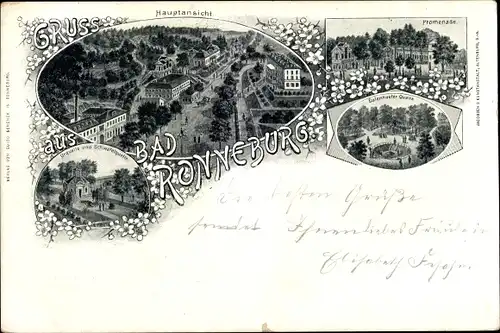 Litho Ronneburg, Urquelle, Hauptansicht, Promenade, Garten