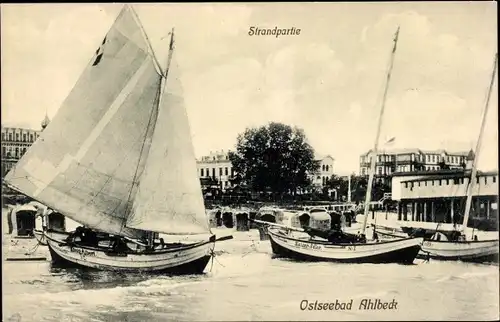 Ak Ostseebad Ahlbeck Heringsdorf Usedom, Strandpartie, Segelboote