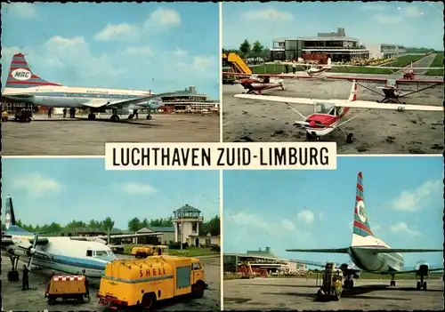 Ak Limburg Niederlande, Luchthaven, Airport, Passagierflugzeuge, Segelflugzeuge, Tankwagen Shell