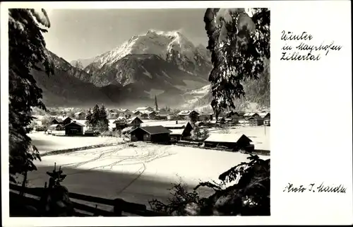 Ak Mayrhofen im Zillertal Tirol, Panorama, Winter