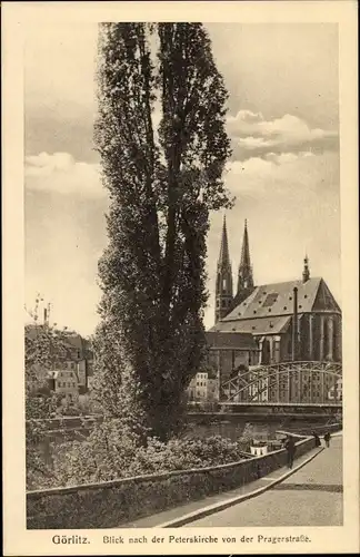 Ak Görlitz in der Lausitz, Peterkirche von der Pragerstraße
