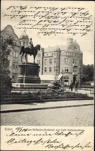 Ak Erfurt in Thüringen, Kaiser-Wilhelm-Denkmal mit Cafe Hohenzollern