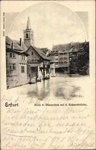 Ak Erfurt in Thüringen, Blick vom Dämmchen auf die Krämerbrücke
