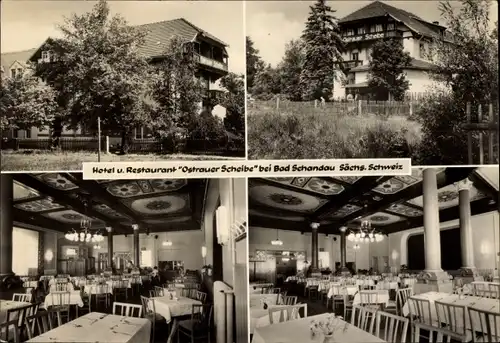 Ak Bad Schandau Sächsische Schweiz, Hotel u. Restaurant Ostrauer Scheibe, Außen- u. Innenansichten