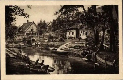 Ak Leipe Lübbenau im Spreewald, Ortspartie, Kähne
