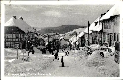 Ak St. Andreasberg Braunlage im Harz, Breitestraße im Winter