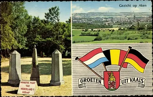 Ak Vaals Limburg Niederlande, Gezicht op Aken, Totale, Gedenksteine, Fahnen, Wappen