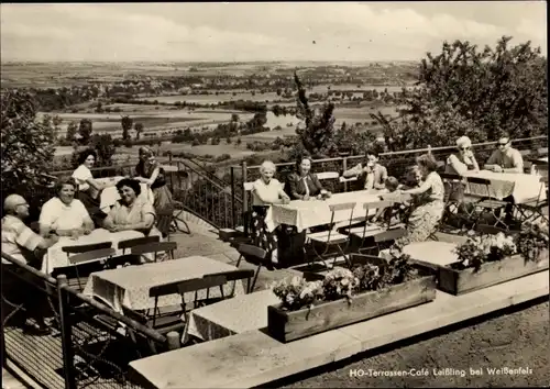 Ak Leißling Weißenfels im Burgenlandkreis, HO Terrassen Cafe, Felder