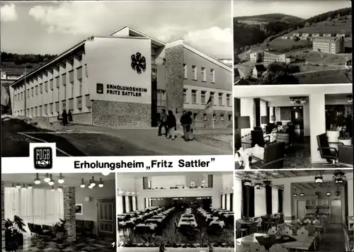 Ak Fehrenbach Masserberg in Thüringen, Erholungsheim Fritz Sattler, Foyer, Speisesaal, Cafe