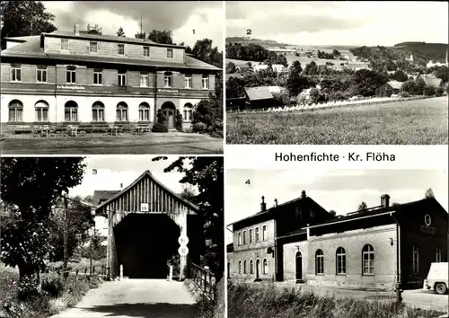 Ak Hohenfichte Leubsdorf im Kreis Mittelsachsen, Erholungsheim Waldpark, Ort, Holzbrücke, Bahnhof