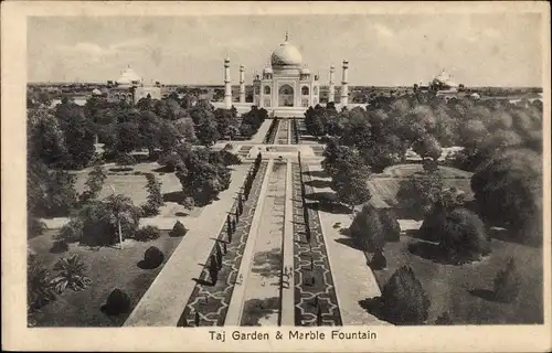 Ak Agra Indien, Taj Garden and Marble Fountain