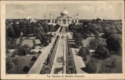 Ak Agra Indien, Taj Garden and Marble Fountain